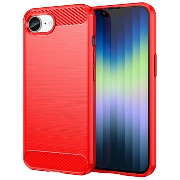 iPhone 16e Gebürstete TPU Hülle - Karbonfaser - Rot