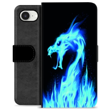 iPhone 16e Premium Schutzhülle mit Geldbörse - Blauer Feuerdrache