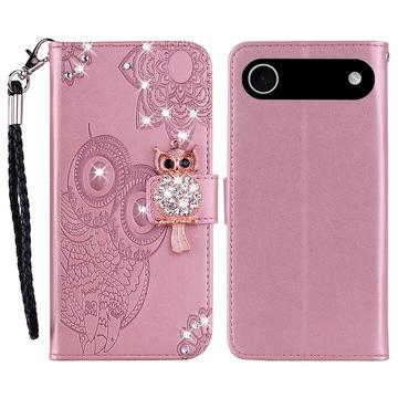 iPhone Air Eule Strass Wallet Hülle - Roségold