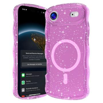iPhone 17 Air Wave-Edge Laser Glitter MagSafe Hülle - Durchscheinendes Rosa