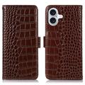 iPhone 17 Crocodile Serie Lederhülle mit Geldbörse mit RFID - Braun