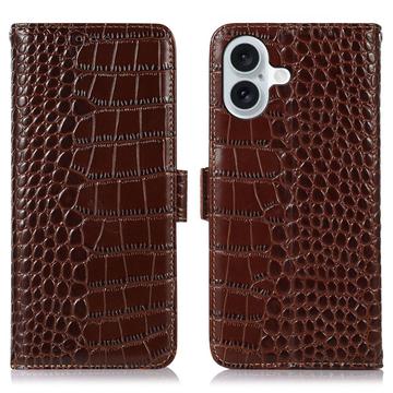 iPhone 17 Crocodile Serie Lederhülle mit Geldbörse mit RFID - Braun