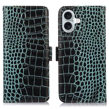 iPhone 17 Crocodile Serie Lederhülle mit Geldbörse mit RFID - Grün
