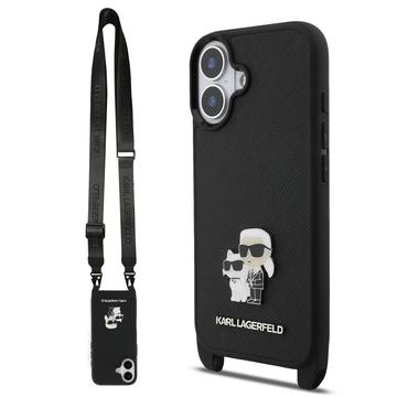 iPhone 17 Karl Lagerfeld Saffiano Crossbody Metal Karl & Choupette Hülle - Schwarz