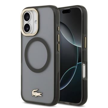iPhone 17 Lacoste Frosted Finish Gold Logo Hybrid Hülle - MagSafe-kompatibel - Schwarz