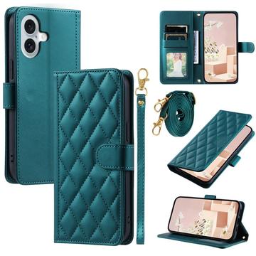 iPhone 17 Luxus Gesteppte Wallet Hülle - Grün