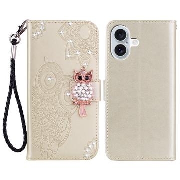 iPhone 17 Eule Strass Wallet Hülle - Gold