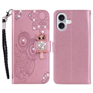 iPhone 17 Eule Strass Wallet Hülle - Roségold