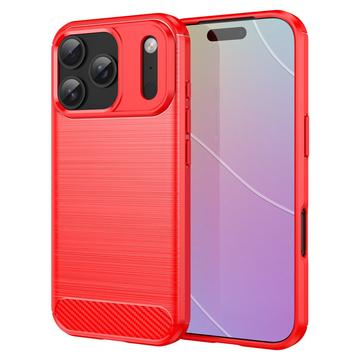 iPhone 17 Pro Gebürstete TPU Hülle - Karbonfaser - rot
