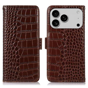 iPhone 17 Pro Crocodile Serie Lederhülle mit Geldbörse mit RFID - Braun