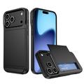 iPhone 17 Pro Hybrid-Hülle mit Verschiebbarem Kartensteckplatz - Schwarz