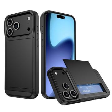 iPhone 17 Pro Hybrid-Hülle mit Verschiebbarem Kartensteckplatz - Schwarz