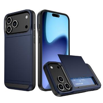 iPhone 17 Pro Hybrid-Hülle mit Verschiebbarem Kartensteckplatz - Dunkel Blau