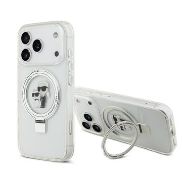 iPhone 17 Pro Karl Lagerfeld Ringstand Karl & Choupette Mag Case - Weiß