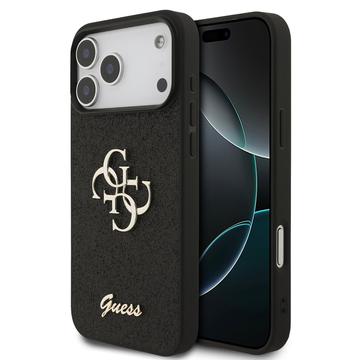 iPhone 17 Pro Max Guess Fixed Glitter 4G Metal Logo Hülle - Schwarz