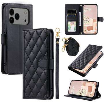 iPhone 17 Pro Max Luxus Gesteppte Wallet Hülle - schwarz