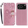 iPhone 17 Pro Eule Strass Wallet Hülle - Roségold