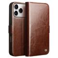 iPhone 17 Pro Qialino Classic Lederhülle mit Geldbörse - Dunkelbraun