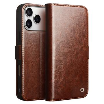 iPhone 17 Pro Qialino Classic Lederhülle mit Geldbörse - Dunkelbraun