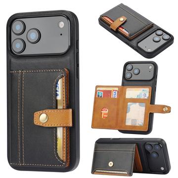 iPhone 17 Pro Retro Style Hülle mit Geldbörse - Schwarz