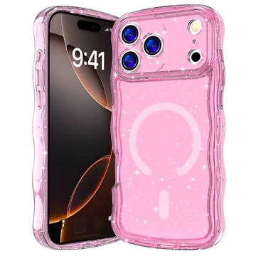 iPhone 17 Pro Wave-Edge Laser Glitter MagSafe Hülle - Durchscheinendes Rosa