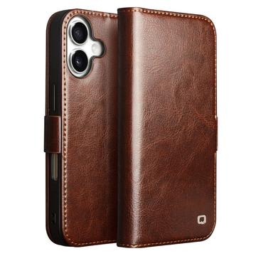 iPhone 17 Qialino Classic Lederhülle mit Geldbörse - Dunkelbraun