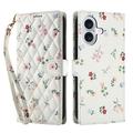 iPhone 17 Rhombisches Blumen Wallet Hülle - Rosen