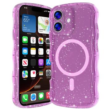 iPhone 17 Wave-Edge Laser Glitter MagSafe Hülle - Durchscheinendes Rosa