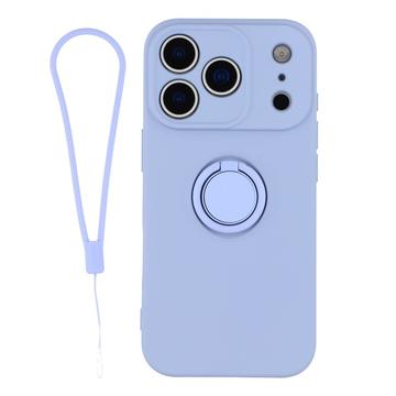 iPhone 18 Pro Flüssigsilikonhülle mit Ringhalter und Handschlaufe - Hellviolett