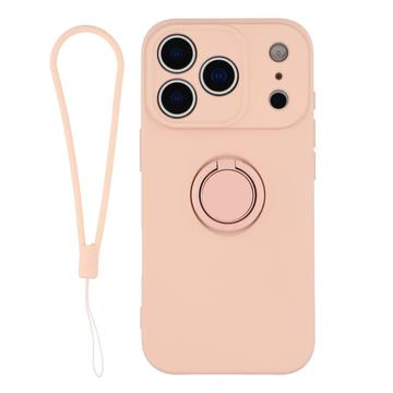 iPhone 18 Pro Flüssigsilikonhülle mit Ringhalter und Handschlaufe - Rosa