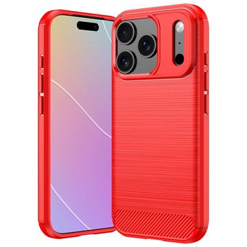 iPhone 18 Pro Max Gebürstete TPU Hülle - Karbonfaser - rot