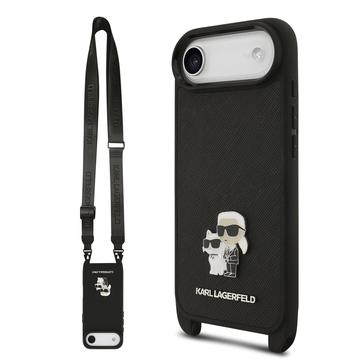 iPhone Air Karl Lagerfeld Saffiano Crossbody Metal Karl & Choupette Hülle - Schwarz