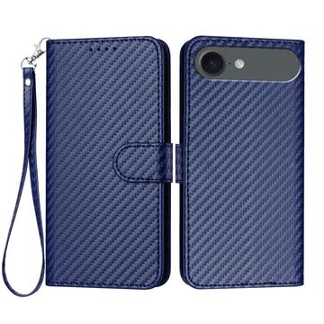iPhone Air Premium Wallet Hülle mit Riemen - Kohlefaserstruktur - Carbon blau