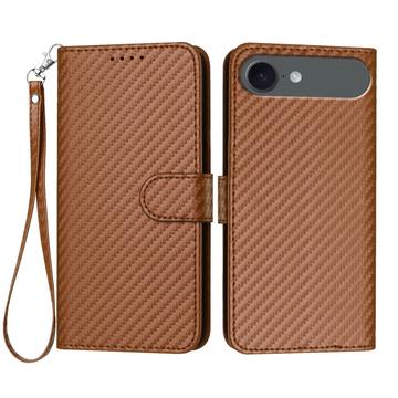 iPhone Air Premium Wallet Hülle mit Riemen - Kohlefaserstruktur - Carbon Kaffee