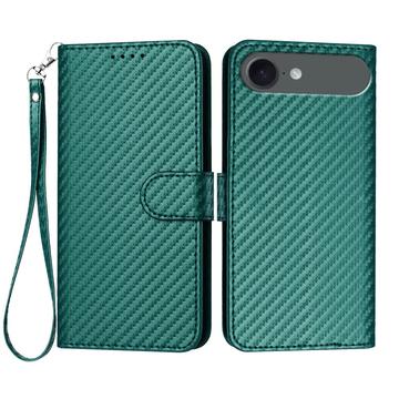 iPhone Air Premium Wallet Hülle mit Riemen - Kohlefaserstruktur - Carbon Grün
