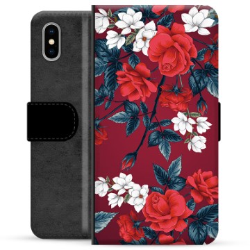 iPhone X / iPhone XS Premium Schutzhülle mit Geldbörse - Vintage Blumen