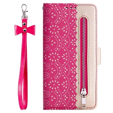 Lace Pattern Samsung Galaxy S20 Wallet Hülle mit Stand-Funktion - Hot Pink