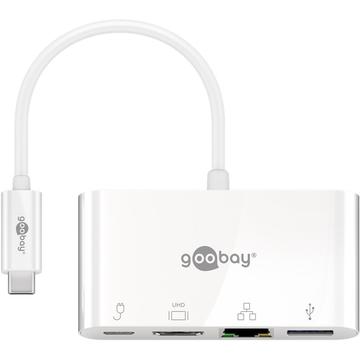 Goobay USB-C auf HDMI, USB 3.0, Ethernet & PD Adapter - Weiß