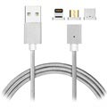 3-in-1 Magnetisches Kabel - Lightning, MicroUSB, Typ-C - Silber