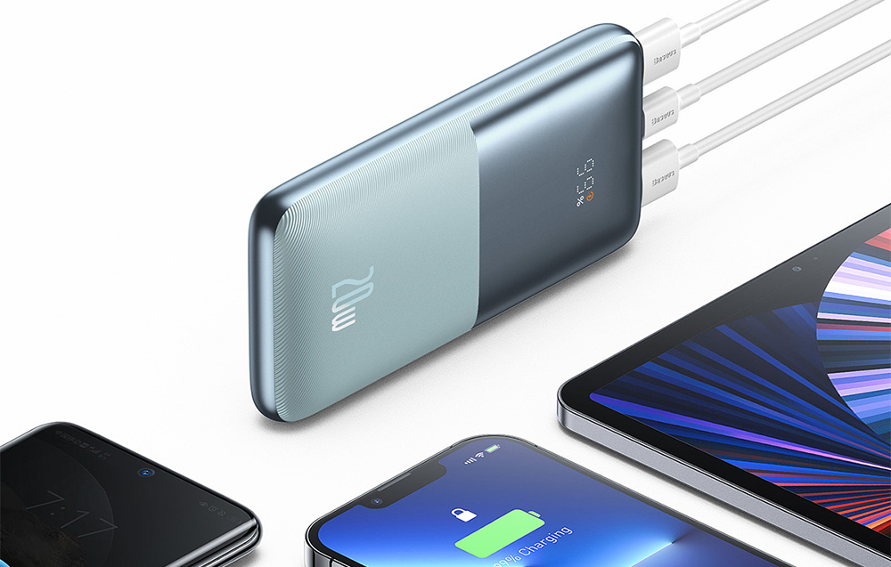 Baseus Bipow Pro Digital Display Schnelllade-Powerbank 10000mAh/20W - 2xUSB, USB-C - Blau
