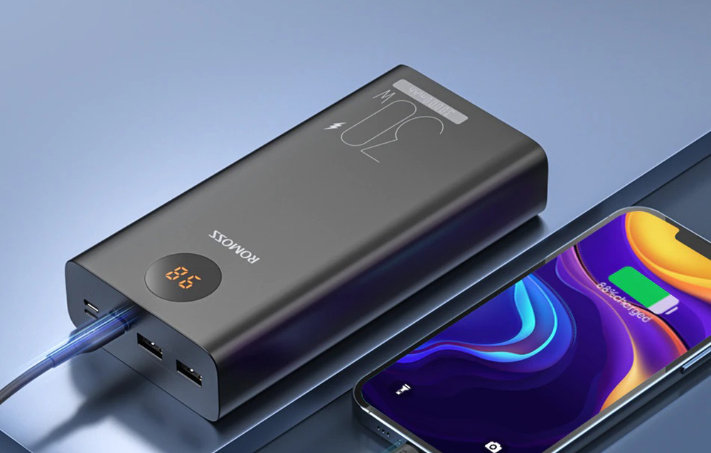 Romoss PEA30 Power Bank 30000mAh - USB-C, USB-Anschlüsse - Schwarz