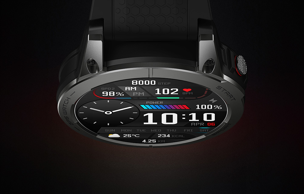 Zeblaze Stratos 3 Smartwatch mit GPS, Ultra HD AMOLED Display - Schwarz