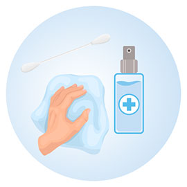 Benötigt: Microfasertuch, Isopropylalkohol und Wattestäbchen